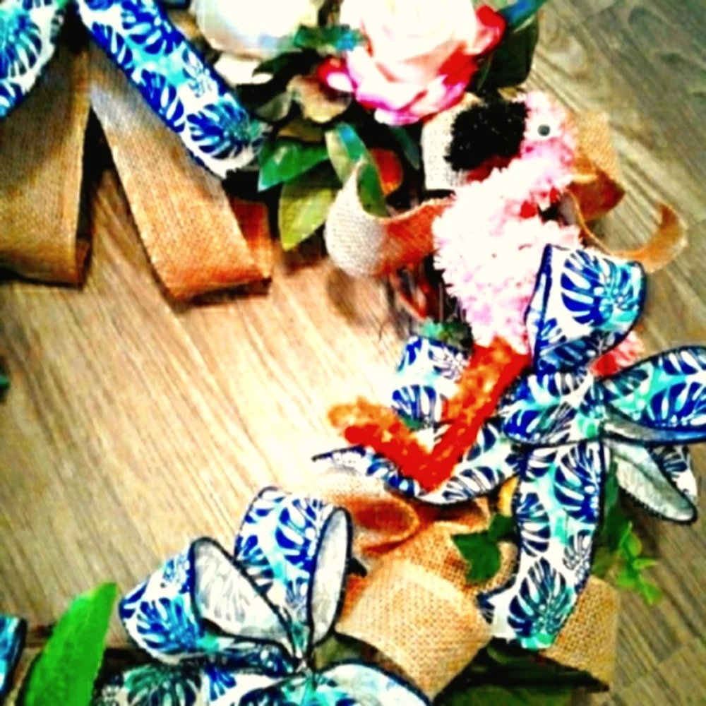 Summer Flamingo Wreath Hand Crafted Flamingo Beach Paradise Nautical FINAL SALE